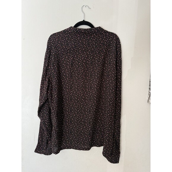 Allsaints Shirt Womens XXLBlack Lux Ditsy Star Flowy Notched Collar Artsy Career - Picture 2 of 7
